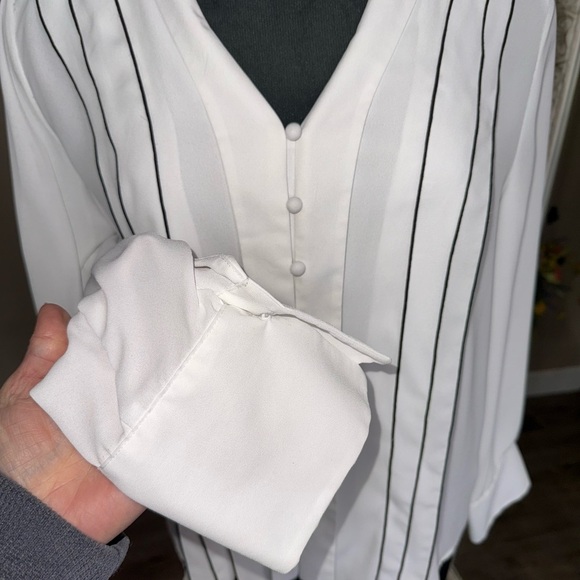 Zara • Long Sleeve Sheer Striped V-Neck Blouse - Picture 7 of 11